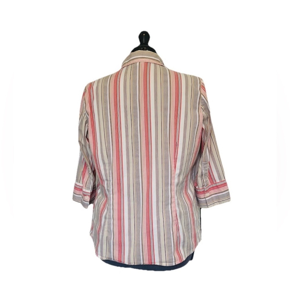 G.V. Stretch Button Down Blouse 3/4 Sleeve Cotton Blend Striped Plus Size 14/16W - Picture 3 of 8